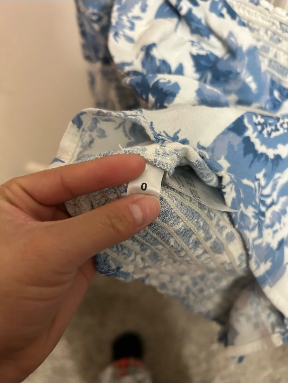 Reformation Blue and White Floral Square Neck Puff Sleeve Blouse